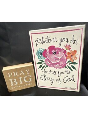 Theme Decor Religion, 1 Corinthians 10:31, Pray Big, Worry Small Wooden Lot of 2